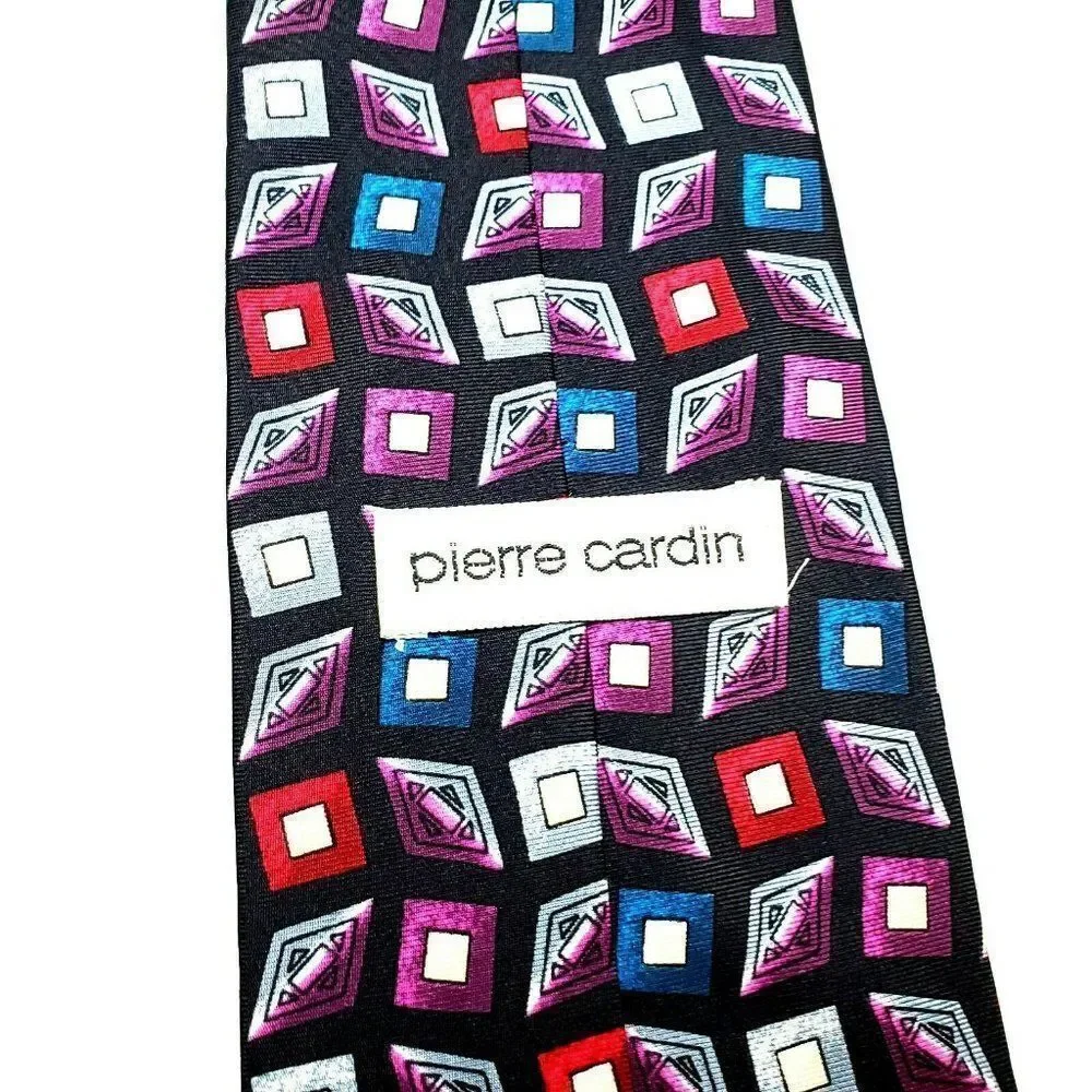 Pierre Cardin Blue‎ Silk Tie Print Geometric Short Wide